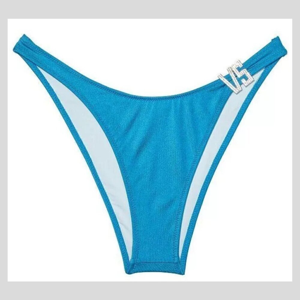 New! Victoria’s Secret Swim Blue VS Shine Hardware Bikini Bottom 4598